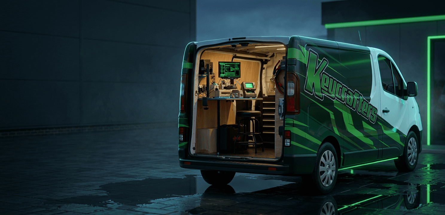 Inside the Key Crafters van — fully kitted workshop